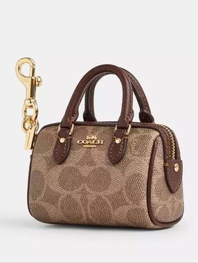 *NWT* COACH Mini Rowan Bag Charm In Brown & Tan Signature Canvas
